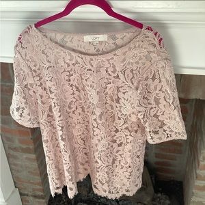 Ann Taylor LOFT Blush Nude Lace Sheer Blouse size Large